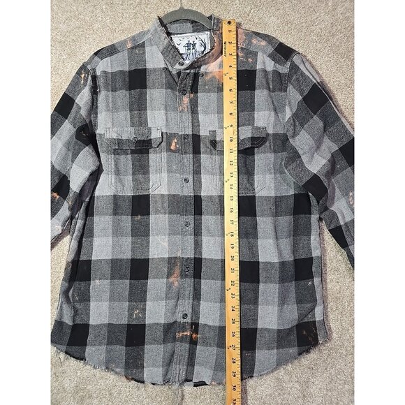 OOAK Upcycled Flannel Shacket Shirt Five Finger Death Punch FFDP Boyfriend Fit L - Picture 4 of 13